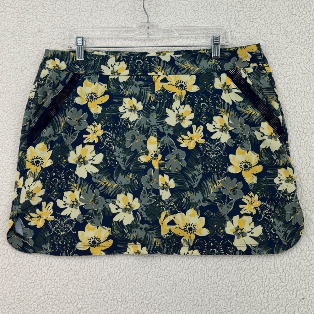DB Sunday Golf Skort Women Size Large Floral Palm Print Navy Yellow Athletic